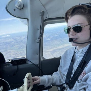 Student pilot at the controls during a flight lesson