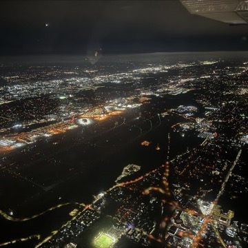 City lights from above during a night flight